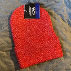 🌱Fleece lined lurex metallic striped beanie hat